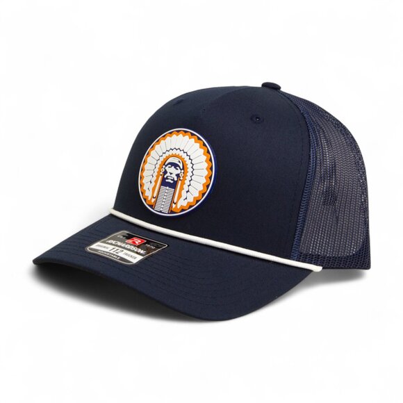 Illinois Fighting Illini Chief Illiniwek 3D Snapback Trucker Rope Hat- Navy/ WHT - Picture 1 of 3